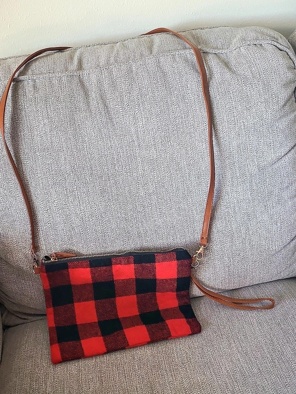 Plaid Crossbody Bag in Red & Black Like New